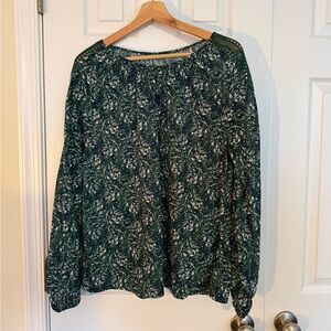 🌷 St. John’s Bay Green White and Blue Long Sleeve Blouse Top Shirt Lace - L
